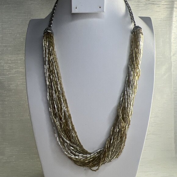 Jessica Simpson Multi Layered Beaded Necklace gold tone - Picture 1 of 7